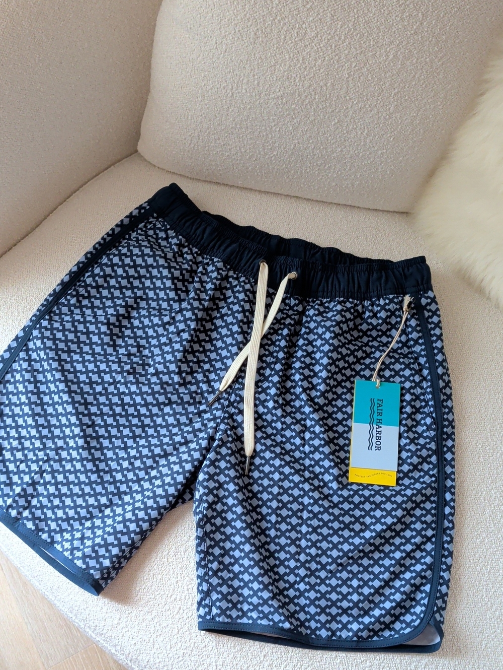 Fair Harbor Navy Geometric Swim Shorts
